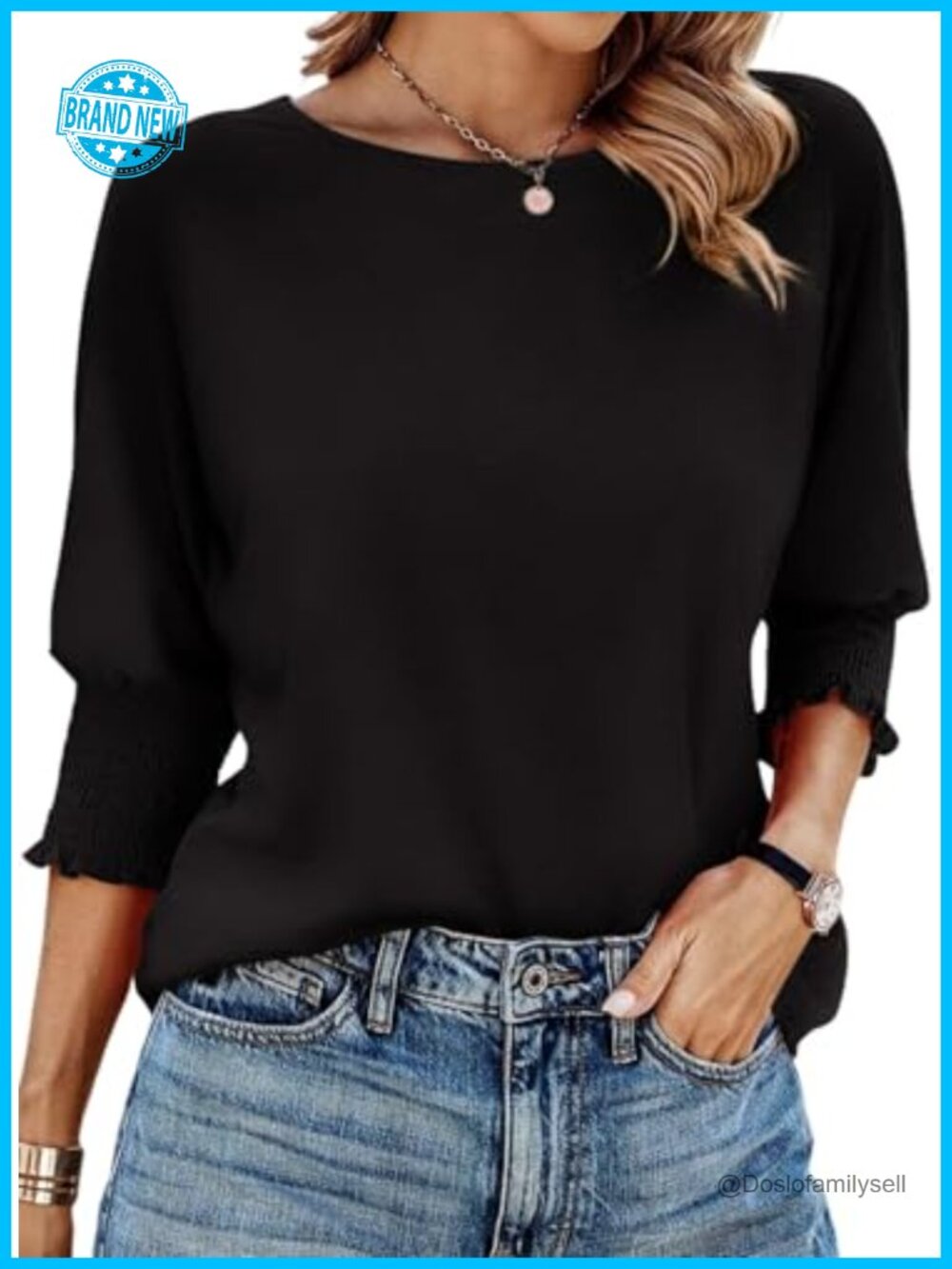Women's 3/4 Sleeve Loose Fit Basic Tee Business Casual Blouse